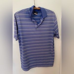 Nike Golf Polo Shirt Men M Blue Dri-FIT stripped Micro Geo Short Sleeve Casual